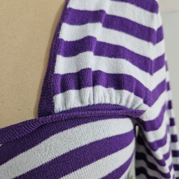 Cotton By Autumn Cashmere Sweater Womens M Purple White Striped Pullover Cotton - Picture 7 of 14